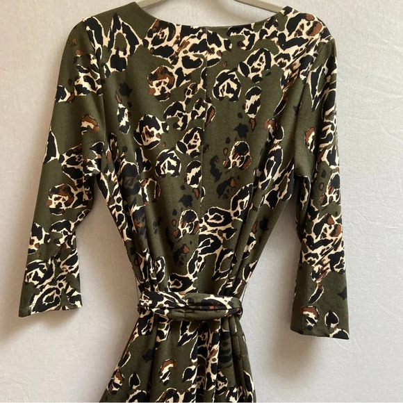 K design belted abstract printed long sleeve midi shift dress Sz XL - Picture 5 of 14